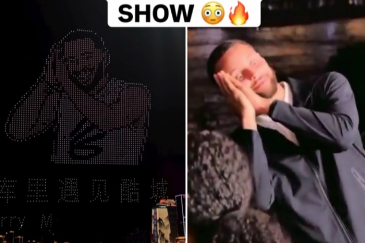 震撼！重庆用无人机表演库里超远三分 库里本人乐开花