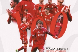 替补登场，麦卡利斯特迎利物浦生涯百场里程碑之战