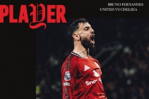 打入曼联生涯第100球，B费当选曼联2-1切尔西队内最佳球员