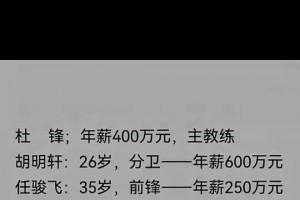 如今被曝欠百万！此前网传广东俱乐部工资单：徐杰年薪仅70万！